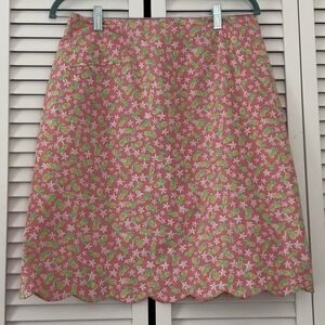 Vtg Lilly Pulitzer Women's Skirt Pink Floral Pineapple Scallop Hem Size 8